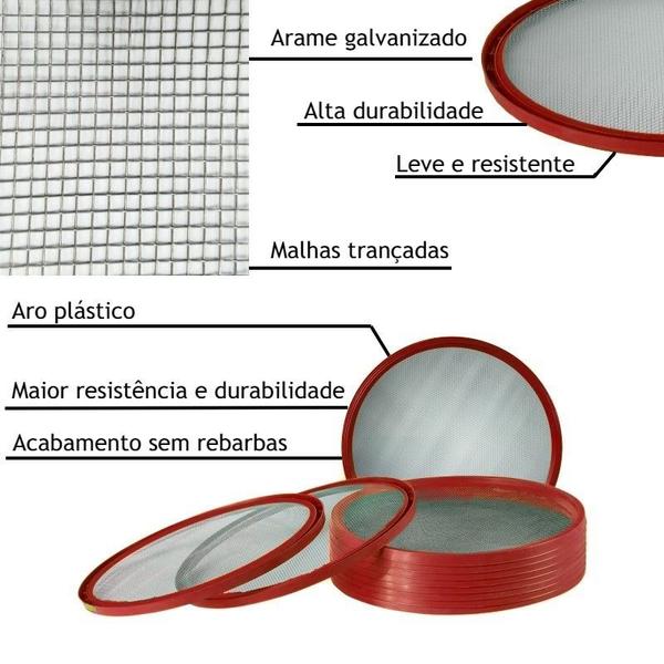 Imagem de Peneira Cal 50 Aro Plástico Vermelho Arame Galvanizado