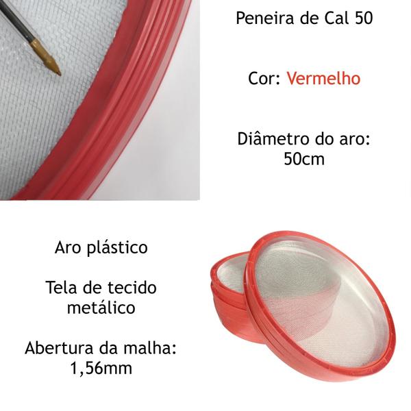 Imagem de Peneira Cal 50 Aro Plástico Vermelho Arame Galvanizado