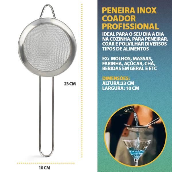 Imagem de Peneira Coador Aço Inox Utensílio Para Polvilhar De Cozinha 10cm