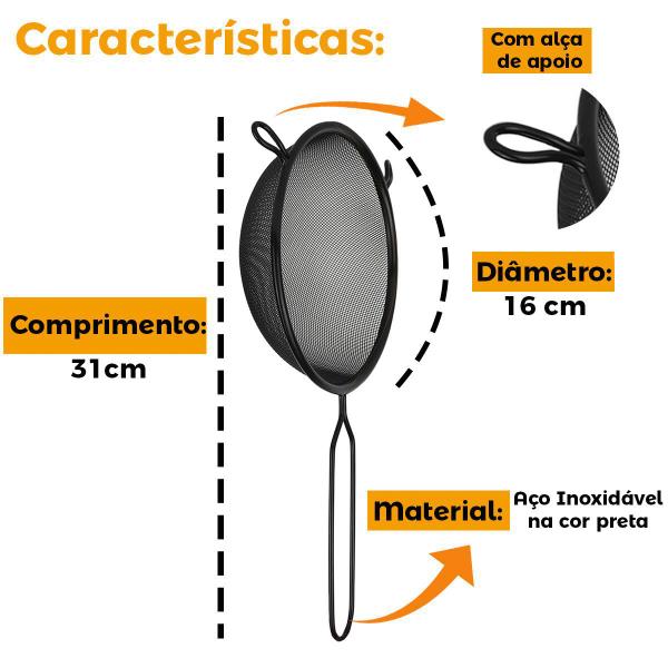 Imagem de Peneira Em Aço Inox Preto De Cozinha Fina Coador MimoStyle Escorrer Macarrão Polvilhar Coar Massa