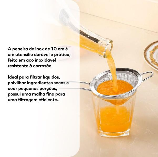 Imagem de Peneira Inox Cozinha 10cm Com Cabo Resistente Pequena