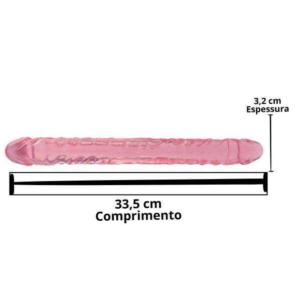 Imagem de Pênis Dildo de Casal Duas Pontas Duplo Maleável Flexível 33,5 x 3,2 cm Cristal