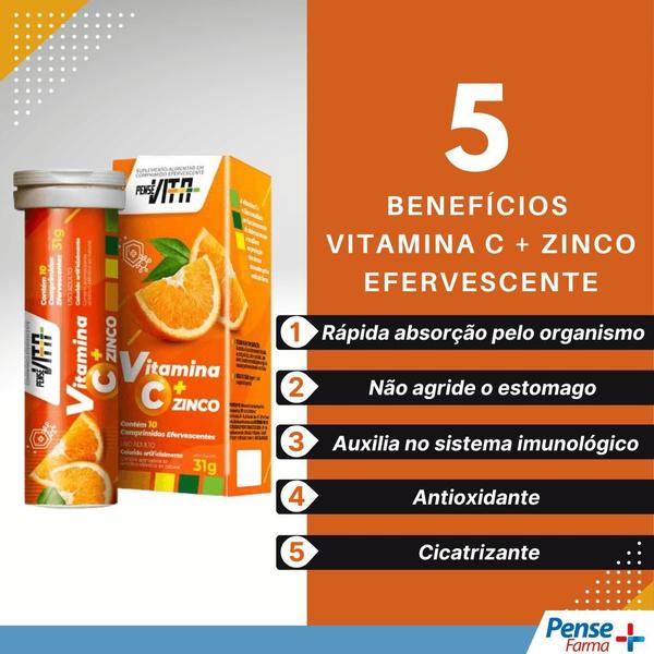 Imagem de PenseVita Vitamina C + Zinco Com 10 Comprimidos Efervescentes