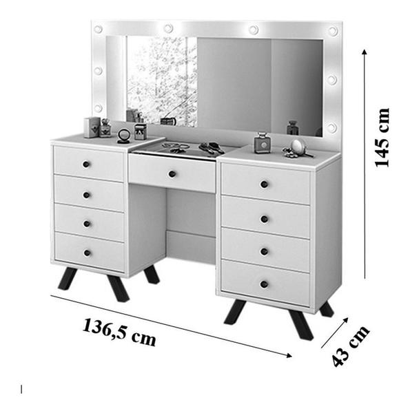 Imagem de Penteadeira Camarim 9 Gavetas Mila Pés Retrô Led e Espelho
