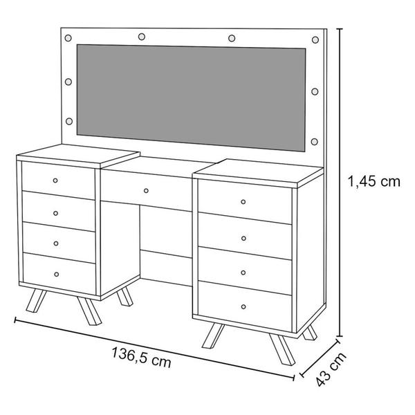 Imagem de Penteadeira Camarim Com Espelho 9 Gavetas Mila Branco - Móveis Lupi