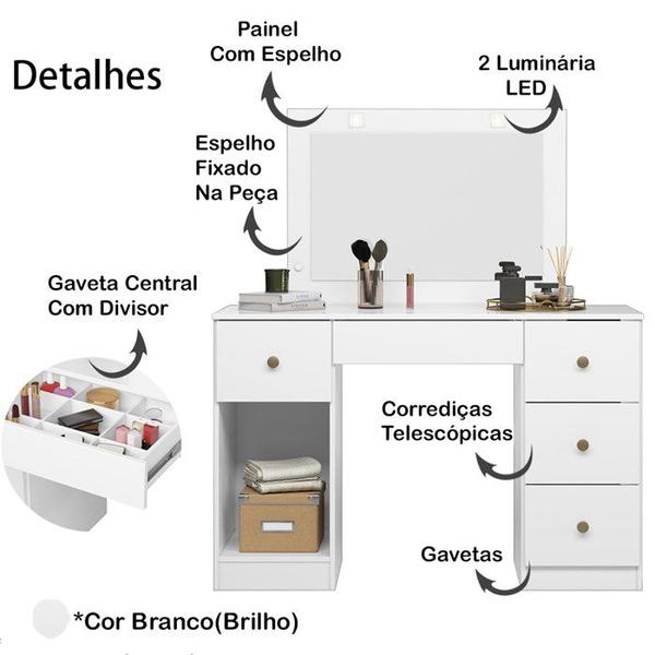 Imagem de Penteadeira Camarim Com Espelho 9904 Branco Moval