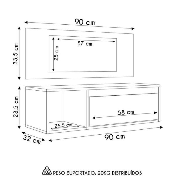 Imagem de Penteadeira Camarim Com Espelho Suspensa 90cm 1 Gaveta Elle M24 Branco - Mpozenato