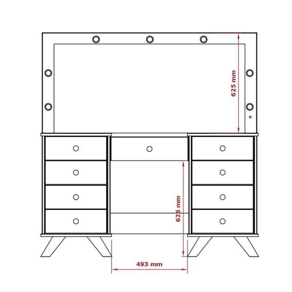 Imagem de Penteadeira Camarim Com LED Banqueta Espelho 9 Gavetas 137cm  Eloá Patrimar Off White