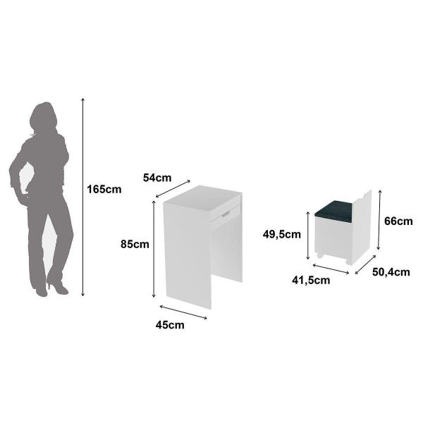 Imagem de Penteadeira Camarim Juvenil PE-2007 c/ 1 Gaveta e Puff Branco - Tecno Mobili