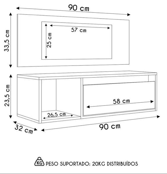 Imagem de Penteadeira Camarim Maquiagem 1Gaveta Espelho Suspensa 90cm