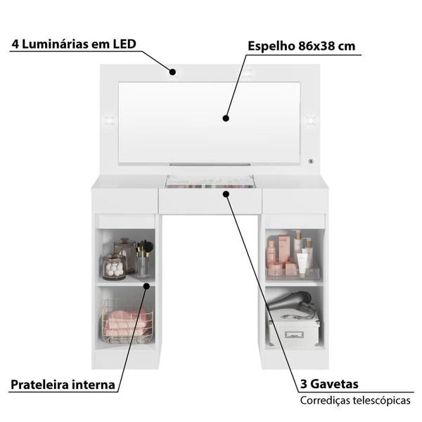 Imagem de Penteadeira Camarim Studio Com 2 Portas e 3 Gavetas Cor Branco Albatroz Móveis