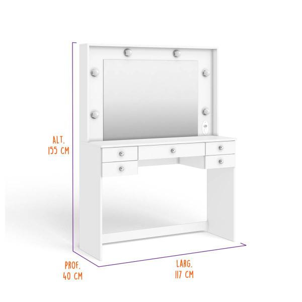 Imagem de Penteadeira com Espelho Camarim 5 Gavetas 117 Cm Branco Movelbento