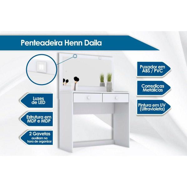 Imagem de Penteadeira Daila c/ 2 Gavetas e Espelho Branco - Henn