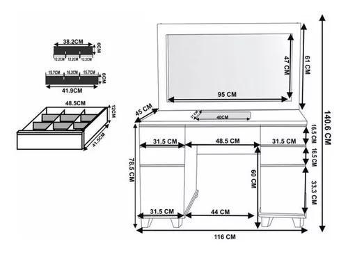 Imagem de Penteadeira E Banqueta Com Espelho 5 Gavetas 2 Portas E Led 100% MDF 