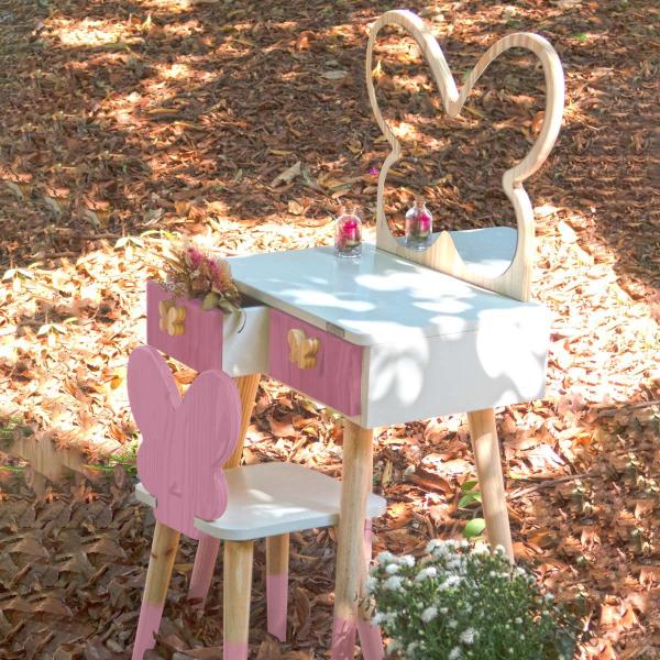 Imagem de Penteadeira Infantil com Cadeirinha e Espelho Borboleta Tamanho P