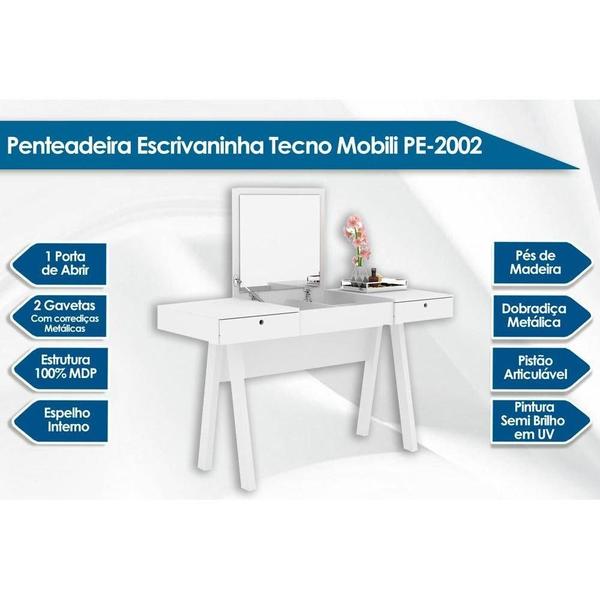 Imagem de Penteadeira PE-2002 c/ 2 Gavetas e Espelho Branco - Tecno Mobili