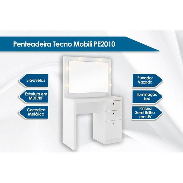 Imagem de Penteadeira PE-2010 c/ 3 Gavetas e Espelho Branco - Tecno Mobili