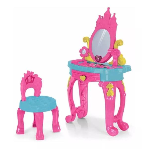 Imagem de Penteadeira Princesas Brinquedo Infantil com Banquinho e Acessórios Homeplay 3117