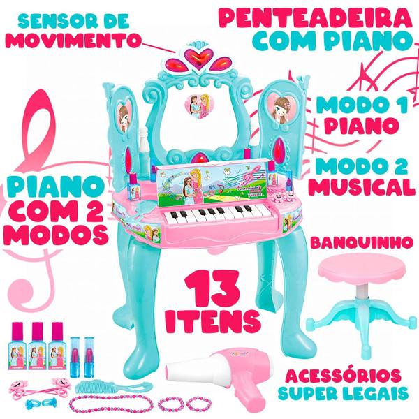 Imagem de Penteadeira Sonho De Princesa Com Piano Luz E Som Infantil Rosa Dm Toys