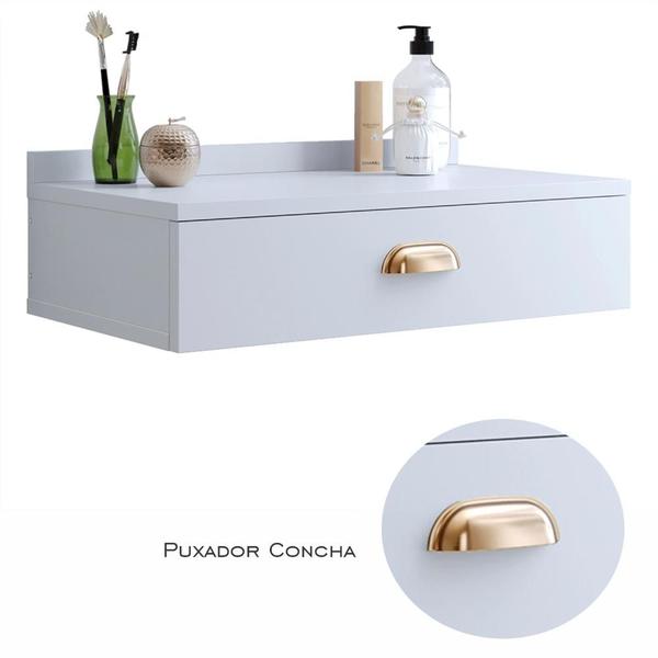 Penteadeira Suspensa Pequena Gloss Gaveta Puxador Concha Para Quarto Camarim - Branco - Lojas RPM