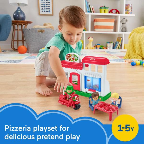 Pequenas Pessoas entregamos pizzaria, pizza kitchen playset com veículo de brinquedo push-along e figuras para crianças e crianças pré-escolares de 1 a 5 anos - Fisher-Price Imagem de Pequenas Pessoas entregamos pizzaria, pizza kitchen playset com veículo de brinquedo push-along e figuras para crianças e crianças pré-escolares de 1 a 5 anos