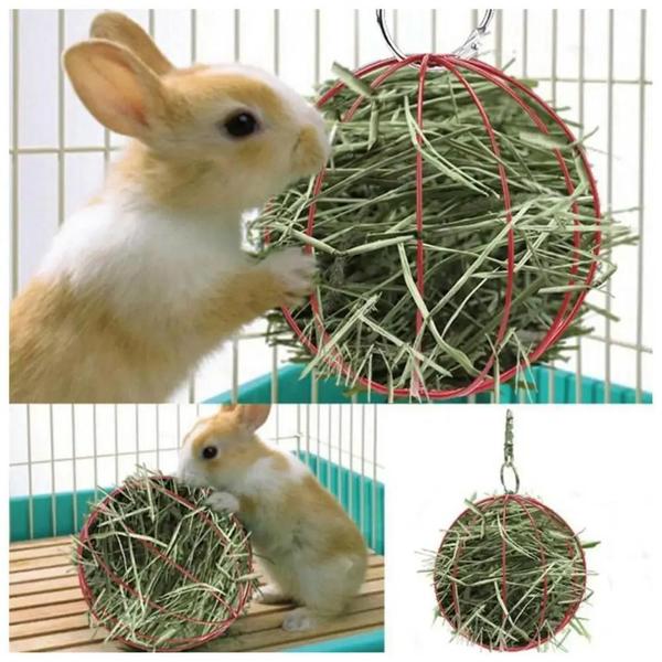 Imagem de Pequeno Metal Hamster Cobaia Pendurado Bola De Grama Alimentador Redondo Coelho Brinquedo Para