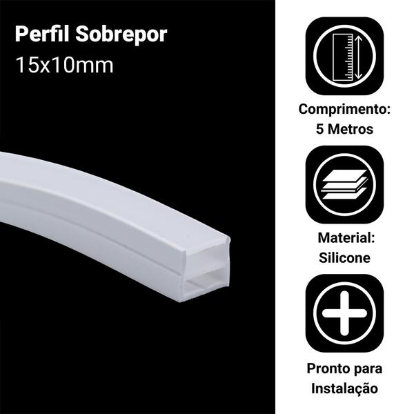 Imagem de Perfil 5m Sobrepor 15x10mm Flexível Silicone Para Fita Led