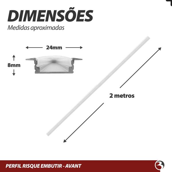 Perfil Para Fita Led 2M 24x8mm Aluminio P/ Embutir Moveis Gesso Sanca - AVANT Imagem de Perfil Para Fita Led 2M 24x8mm Aluminio P/ Embutir Moveis Gesso Sanca - AVANT