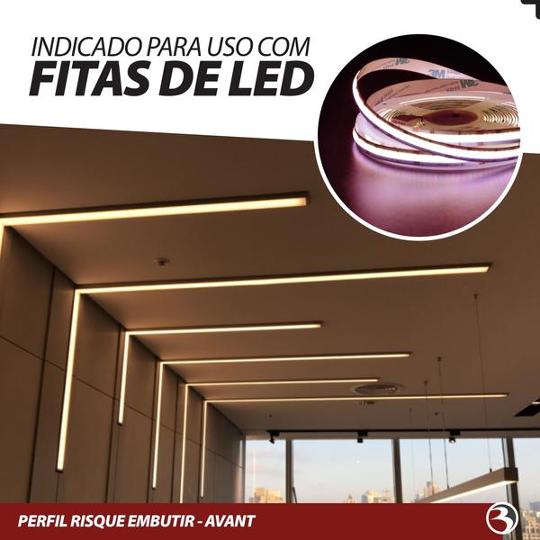 Perfil Para Fita Led 2M 24x8mm Aluminio P/ Embutir Moveis Gesso Sanca - AVANT Imagem de Perfil Para Fita Led 2M 24x8mm Aluminio P/ Embutir Moveis Gesso Sanca - AVANT