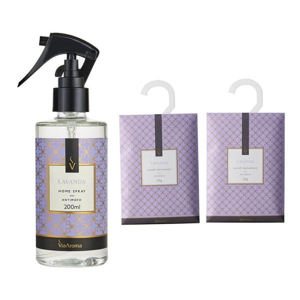 Imagem de Perfume de lavanda home spray 200ml e 2 sachês 25g. lavanda via aroma