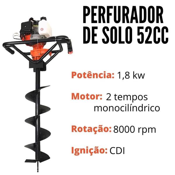 Imagem de Perfurador de Solo 52CC Com 3 Brocas e Extensor Evald