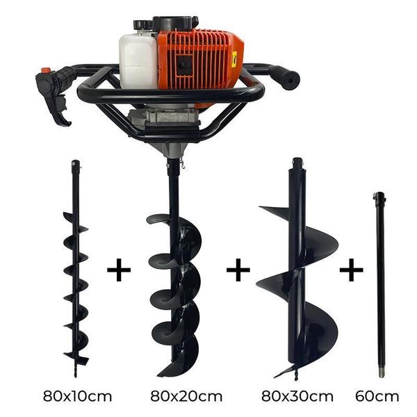 Imagem de Perfurador De Solo Gasolina 52Cc C/3 Brocas + Extensão 60Cm