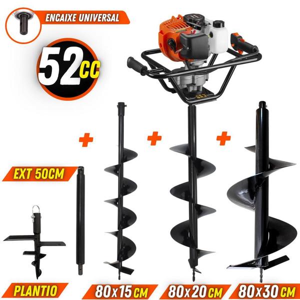 Imagem de Perfurador De Solo Trado Á Gasolina Tekna EA52XS 2T 52CC 2,5HP Alta Potência e Resistência Completo Com Kit de Brocas Extras + Extensão de 50cm