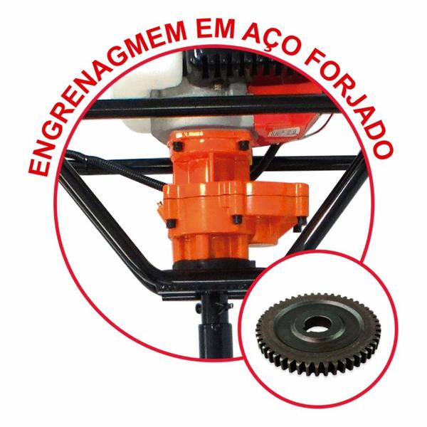 Imagem de Perfurador de Solo Vulcan VPS 520 / VPS-520 52cc Motor 2 Tempos 2,5hp com Broca 80x20 cm para Construcao Civil, Fazer Cercas, Reflorestamento