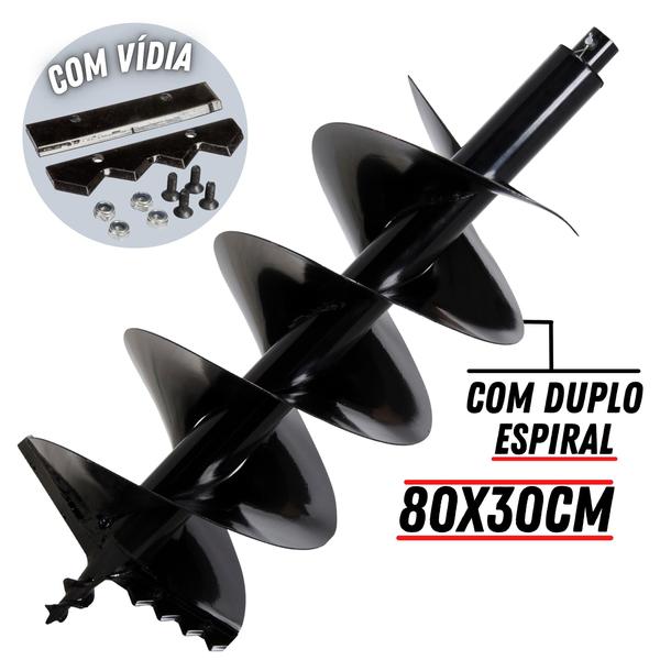 Imagem de Perfurador de Solo Vulcan VPS520 2T Broca 80x30cm Lâmina de Vídia e Duplo Espiral + Extensor de 50cm