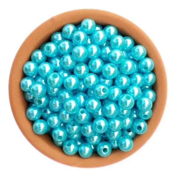 Imagem de Pérola Inteira Com Furo 04mm Cor Azul Bebê Pacotinho Com 50G