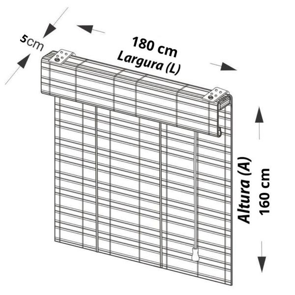 Imagem de Persiana Bambu Romana Block Branca 180 (L) X 160 (A) cm Cortina Madeira C/ Bandô 1,80 x 1,60