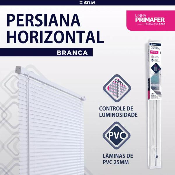 Imagem de Persiana Horizontal Cortina PVC Sala Cozinha 160X130cm Atlas Primafer Branco