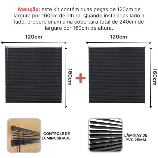 Imagem de Persiana Horizontal PVC BLOCK 240larg x 160alt Preta (2 pçs)