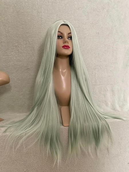 Imagem de Peruca wig azul azul claro verde branca lisa 75cm