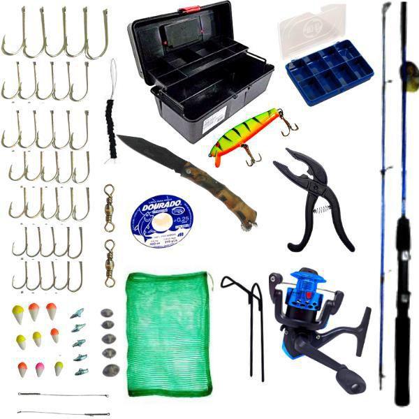 Imagem de Pesca Esportiva Kit Isca Artificial Vara Molinete Caixa