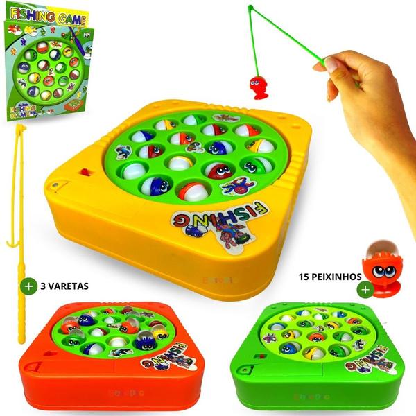 Imagem de Pescaria De Brinquedo Com 3 Varas Pega Peixe Pesca Infantil