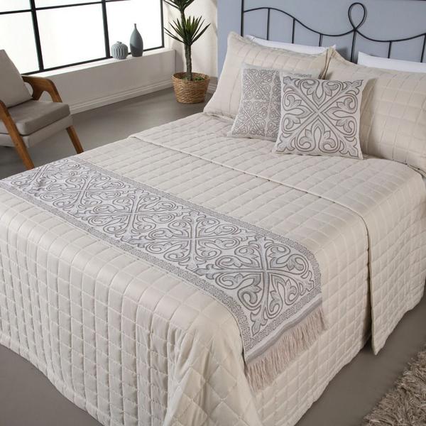 Imagem de  Peseira Decorativa Cama Almofada Cheia King Jacard 5 Peças Caqui