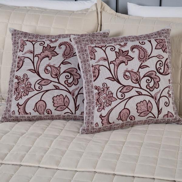 Imagem de  Peseira Decorativa Cama Almofada Cheia Queen Jacard 5 Peças Bordô