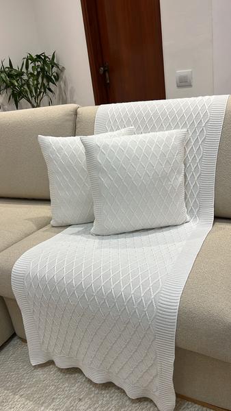 Imagem de Peseira Manta Tricot Sala Cama Casal Sofá 180x60cm Veneza