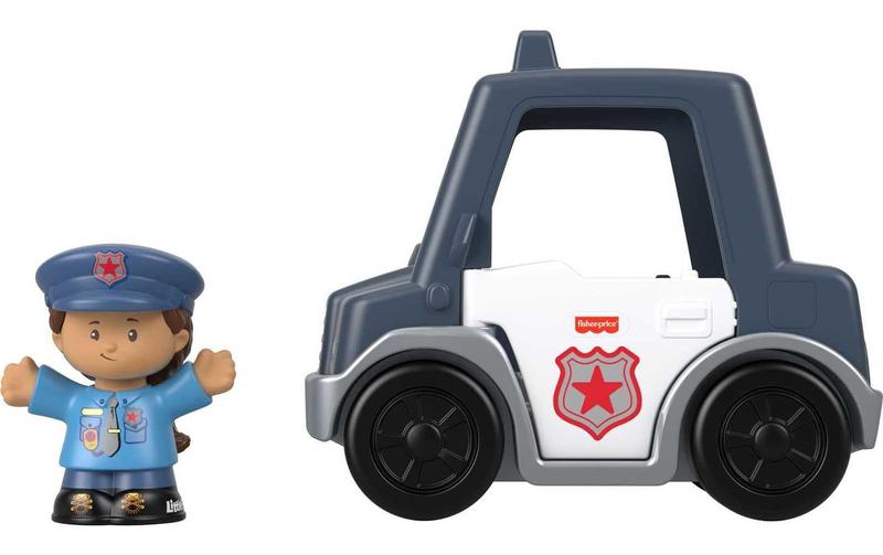 Imagem de Pessoas pequenas de Toy Fisher-Price ajudando outras pessoas no carro da polícia