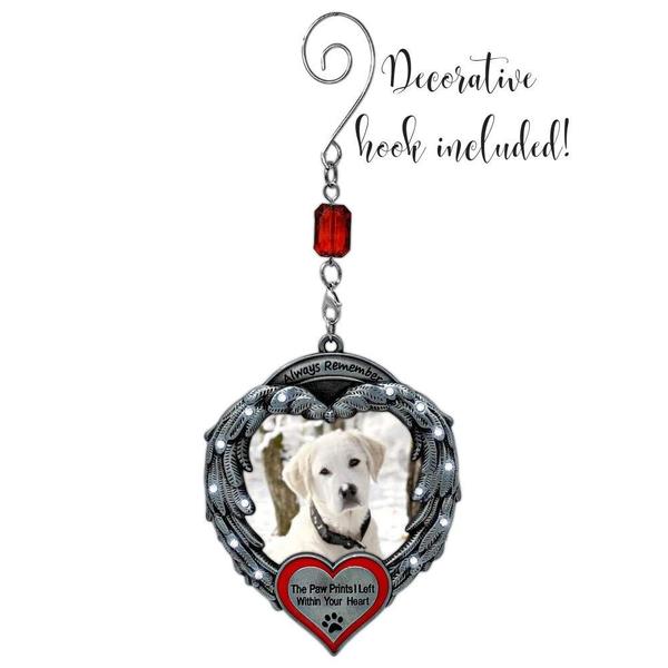 Imagem de Pet Memorial Photo Ornament - Lembre-se sempre das impressões de patas que deixei dentro do seu coração - Angel Wings Picture Christmas Ornament - Perda de lembrança de um enfeite de animal de estimação - Conjunto de 3 - Presente / Saco de armazenam