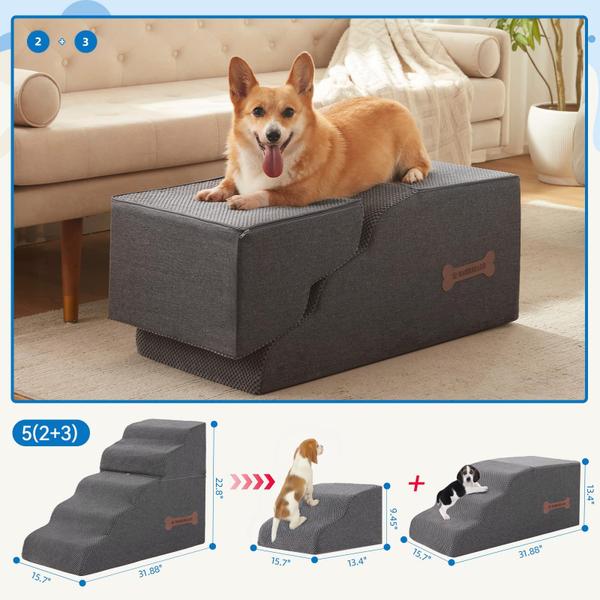 Imagem de Pet Stairs Nordjager 5-Step Splicable para pequenos animais de estimação, cinza