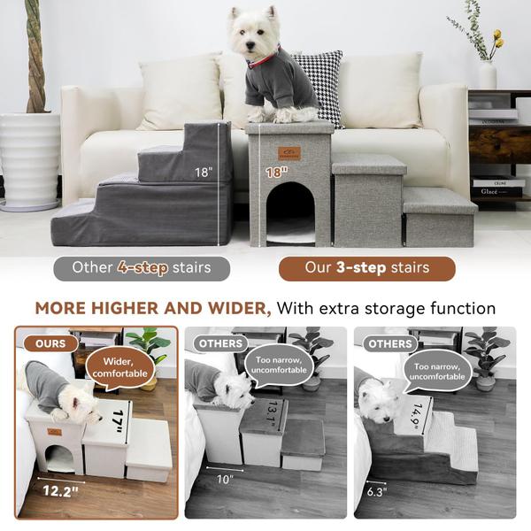 Imagem de Pet Stairs Zerbuger de 3 etapas com armazenamento para cães e gatos de até 200 libras