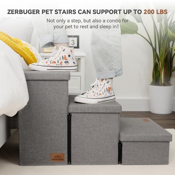 Imagem de Pet Stairs Zerbuger de 3 etapas com armazenamento para cães e gatos de até 200 libras